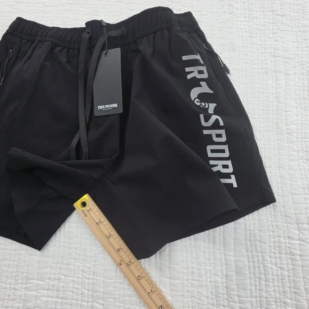 True Religion Running Shorts Men's S Jet‎ Black NEW Elastic Waist Drawstring NWT